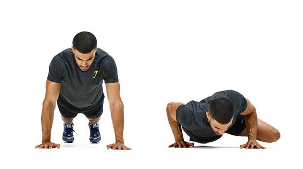 Man demonstrates two positions of the Spider-Man press-up