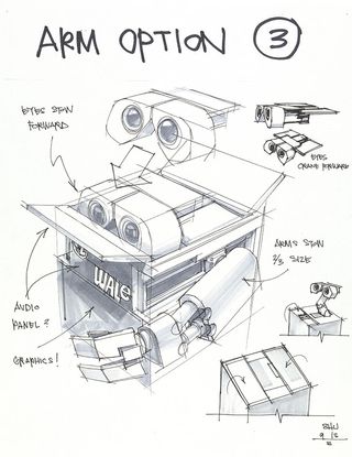 Sketch of an option for the arm design for the character WALL-E