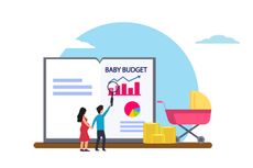 A cartoon image illustrating budgeting for child care costs. 
