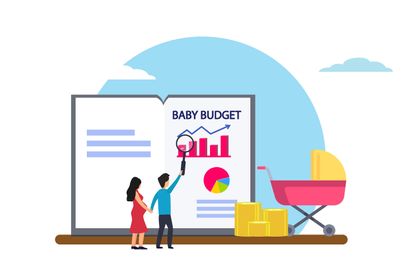 A cartoon image illustrating budgeting for child care costs. 