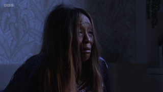 Denise Fox crying after having a nightmare.