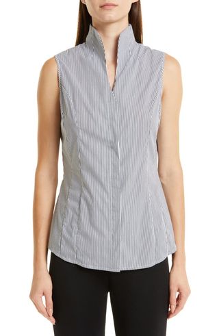 Pinstripe Sleeveless Stretch Blouse