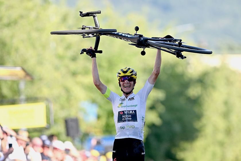 2025 Tour de l&#039;Ain: Cian Uijtdebroeks celebrates a stage win