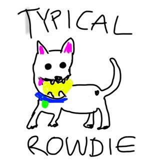 Cartoon of Wiebe family dog Rowdie