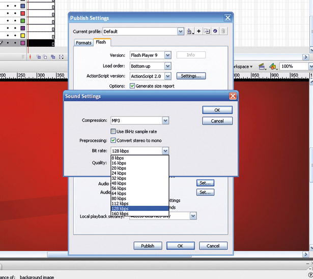 Optimise Flash movies: Sound settings