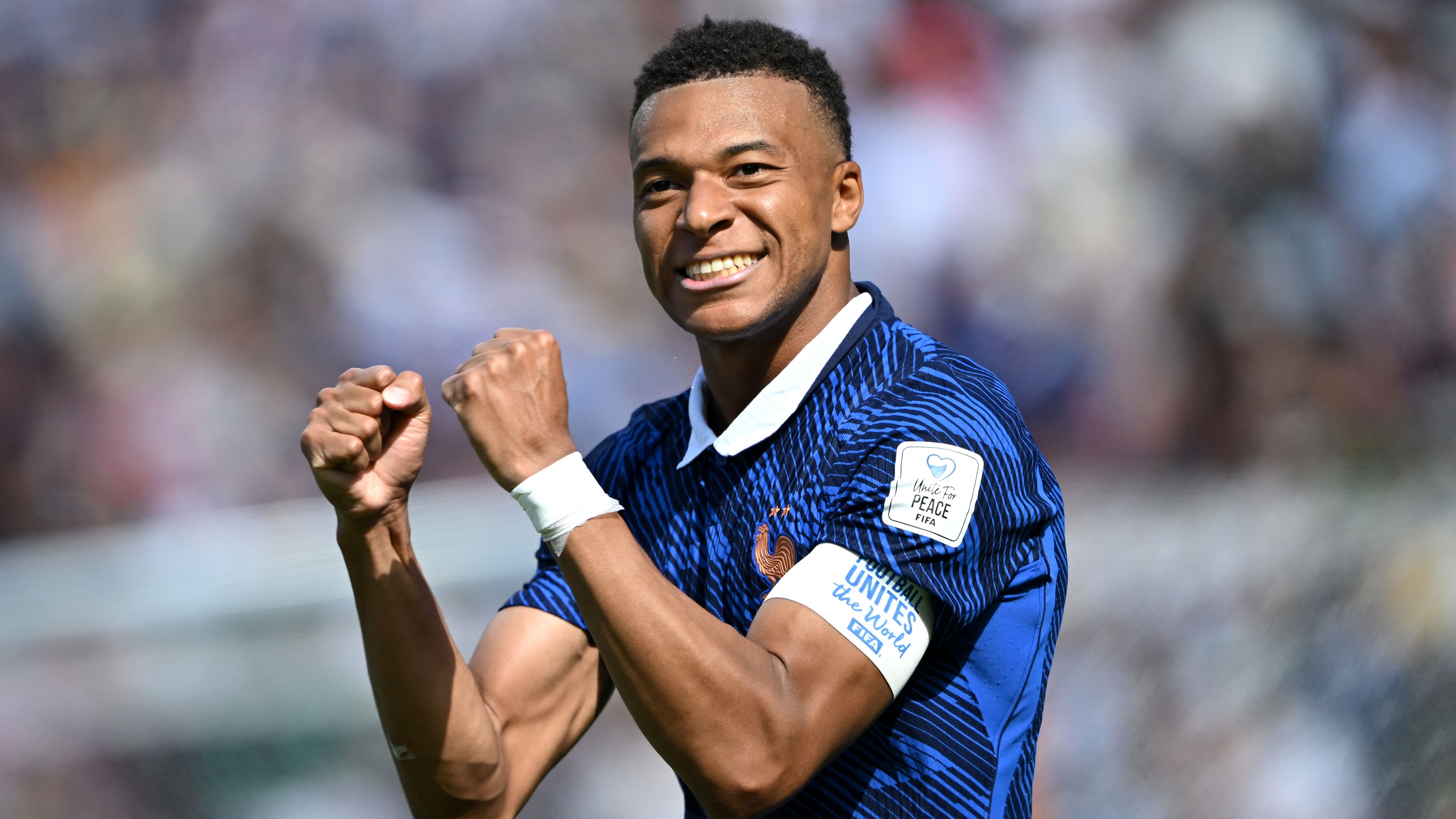 Kylian Mbappe #10 of France celebrates scoring his team's first goal during the FIFA World Cup 2026 Group I match between France and Senegal 