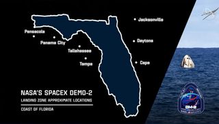This NASA graphic shows seven potential splashdown sites for SpaceX's Crew Dragon Endeavour carrying NASA astronauts Bob Behnken and Doug Hurley on the Demo-2 test flight.