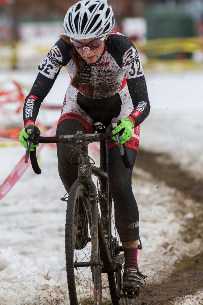 Vicki Barclay pushing through mud and snow
