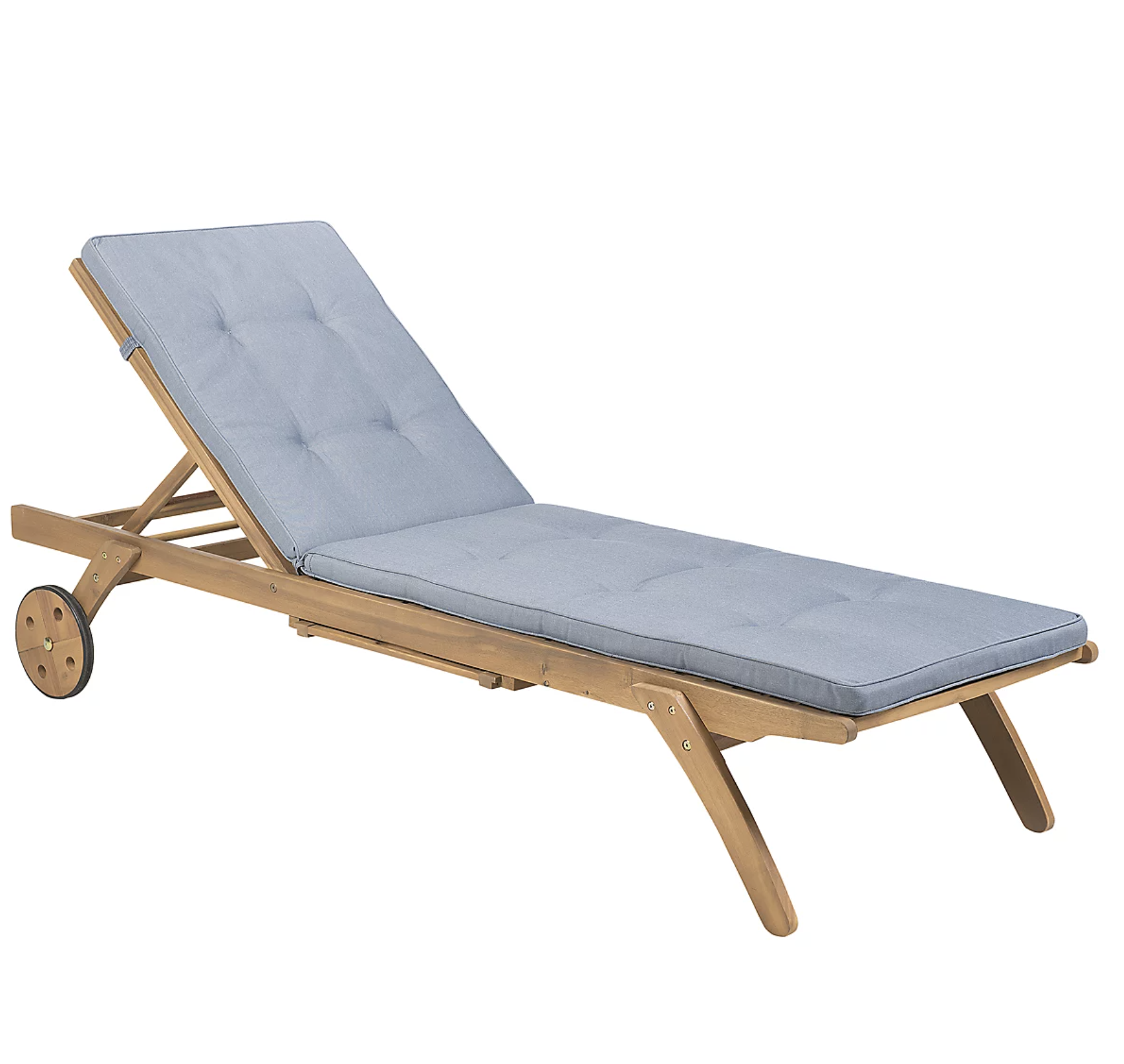 Outdoor Garden Lounger Sunbed with Cushion Yellow Stripes Acacia Wood Cesana