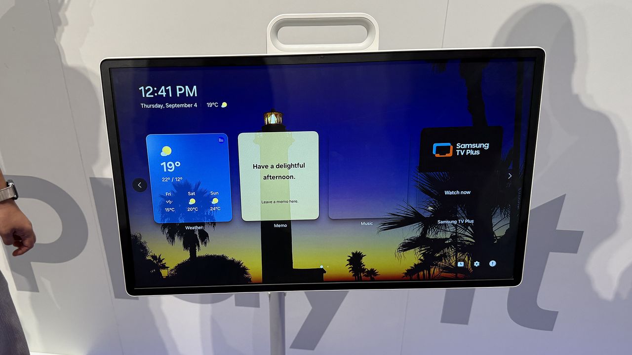 Samsung's The Movingstyle TV showing the Brief page, with the handle visible at the top