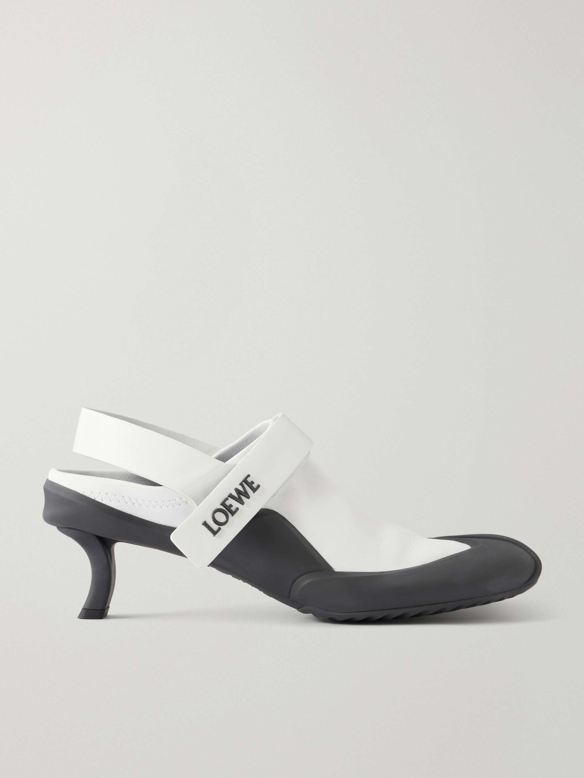 Dive 45 Logo-Detailed Rubber-Trimmed Leather Slingback Pumps
