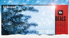 Samsung 4K HDR QLED TV sitting in white snow