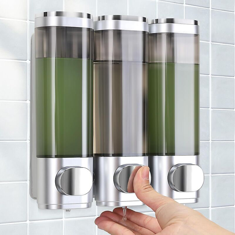 3 Pack Soap Dispenser, Wall Mounted, No Drilling, Even Liquid Dispensing, Leak Proof, Silver