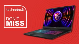 MSI Katana 17 gaming laptop against a red TechRadar deals background