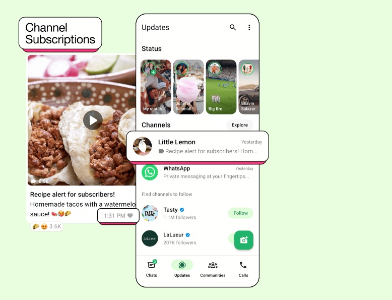 WhatsApp introduces Channel Subscriptions via the Updates tab, which let users conveniently see exclusive updates from places they've subscribed to.