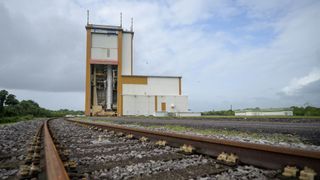 An Ariane 5 rocket carrying the James Webb Space Telescope rolled out to the launch pad at Kourou, French Guiana, on Dec. 23, 2021.