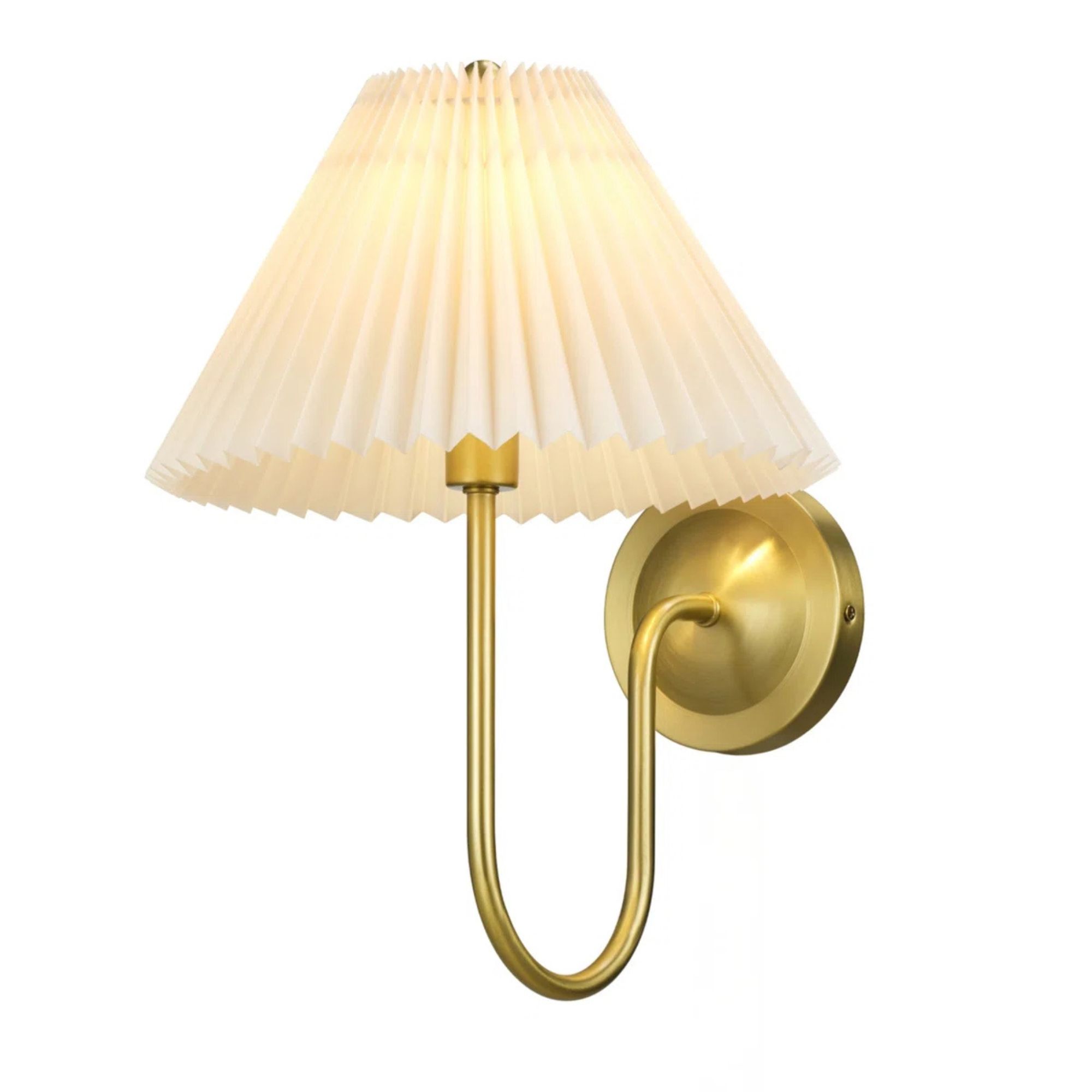 Novogratz X Globe 1-Light Plug-In Or Hardwire Wall Sconce (Matte Brass, Off-White Pleated Fabric Shade)
