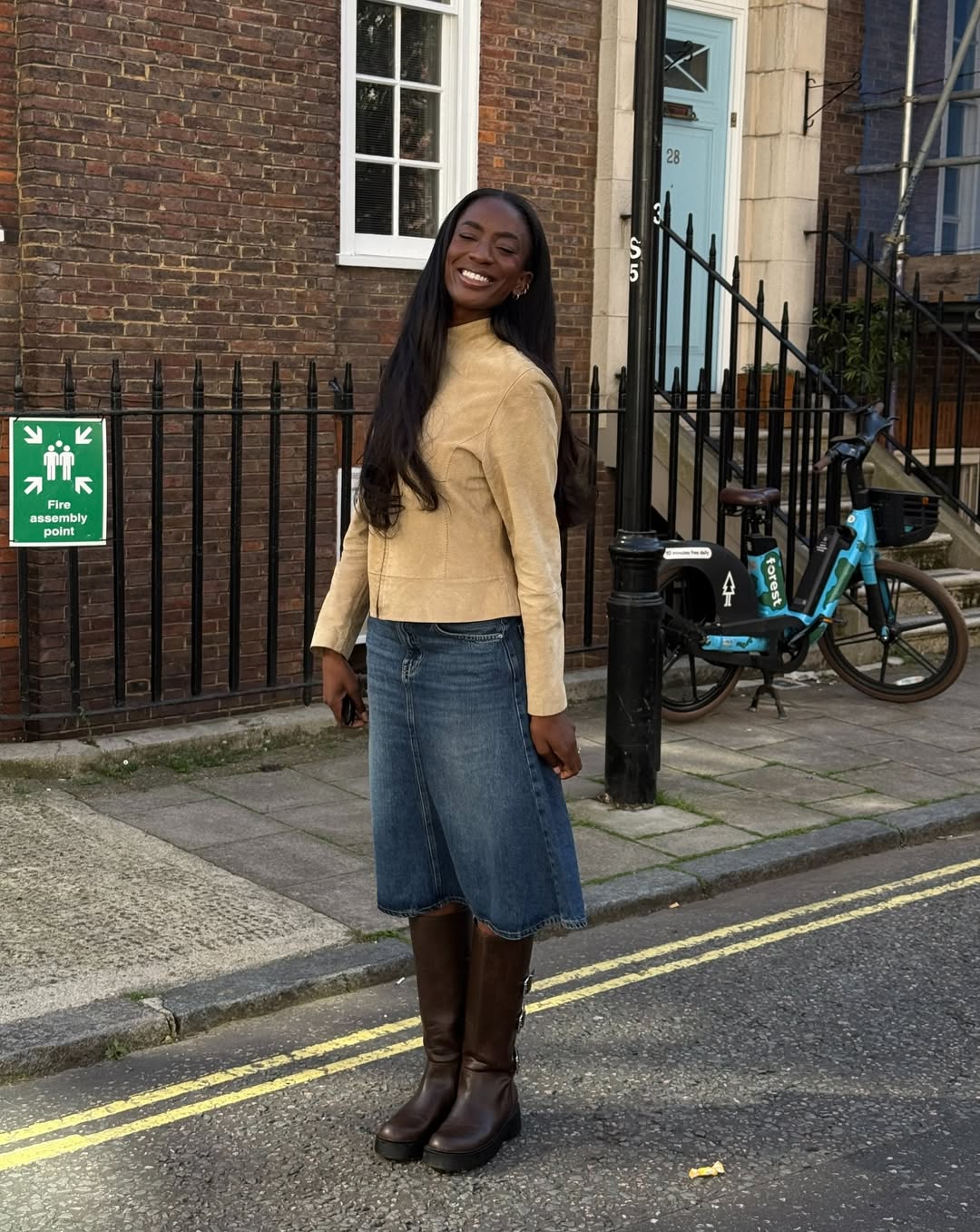 Liv wearing soft suede