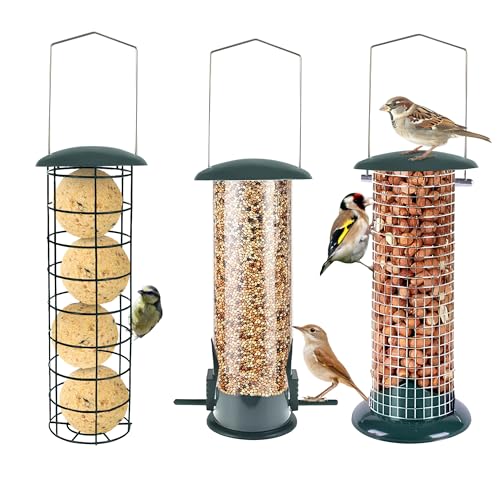 Green Haven Bird Feeders 3-Pack | Hanging Station - Metal Bird Feeder Pole | 3-In-1 Pack: Squirrel Proof &amp;middot; Tube Feeder &amp;middot; Small Birds &amp;middot; Free Standing &amp;middot; Heavy Duty &amp;middot; Bird Table &amp;middot; Weather Resistant