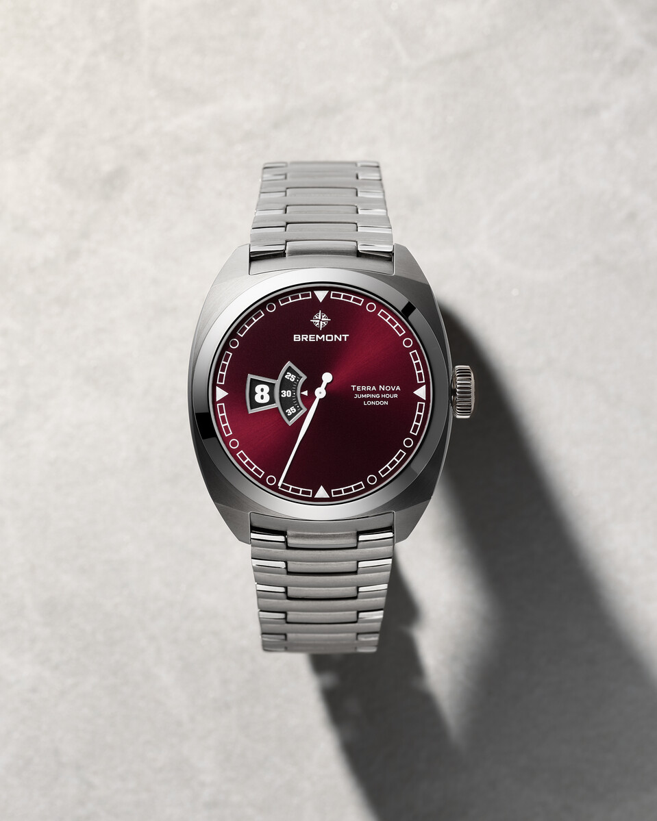 Bremont watch with red face