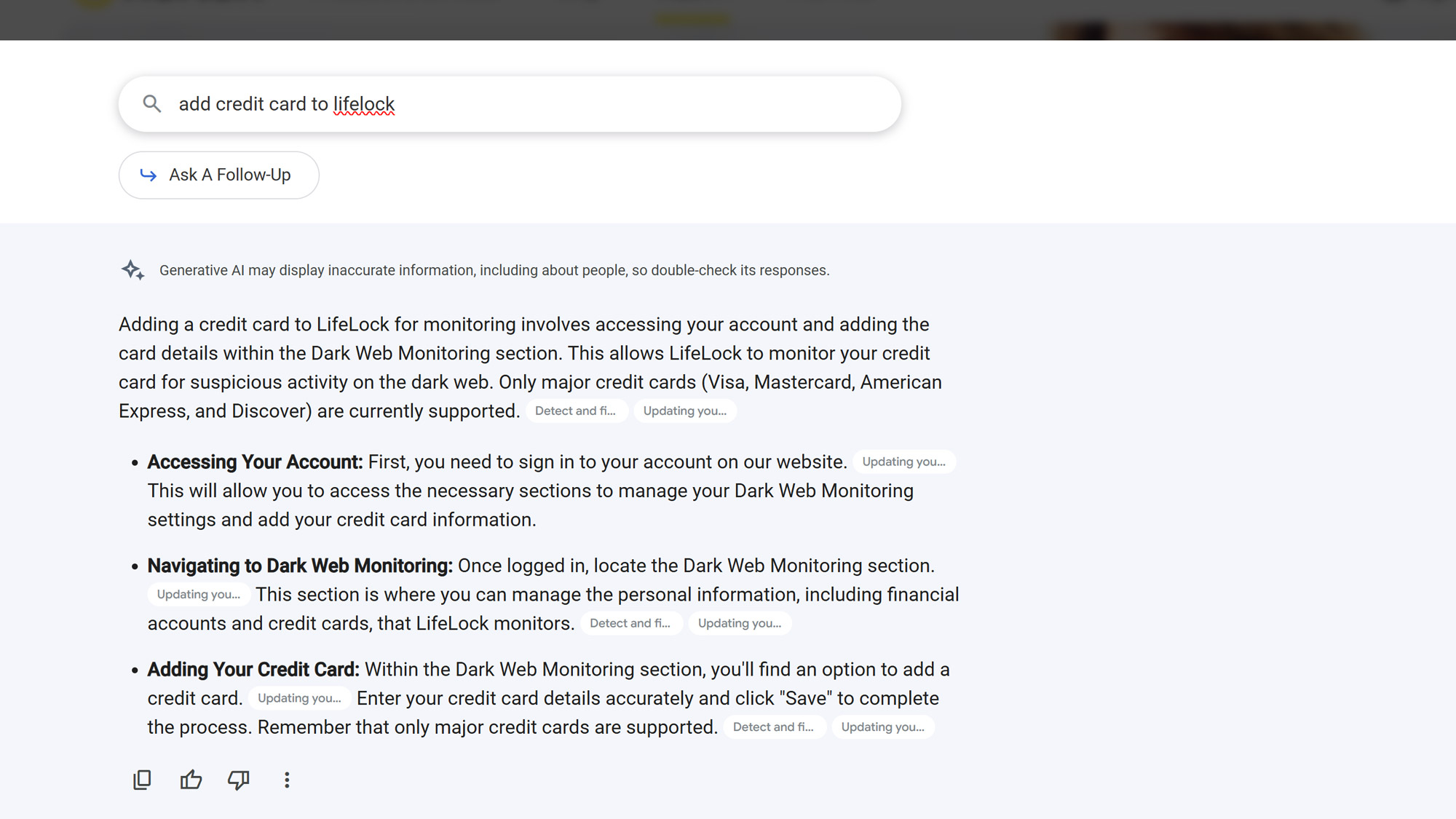 Screenshot of the LifeLock web interface