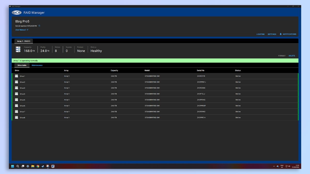 Seagate LaCie 8big Pro5 DAS screenshot