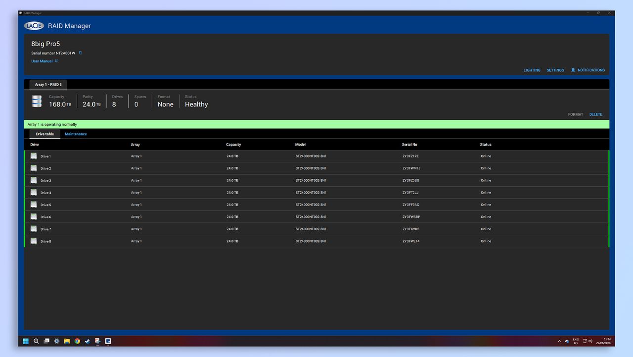 Seagate LaCie 8big Pro5 DAS screenshot