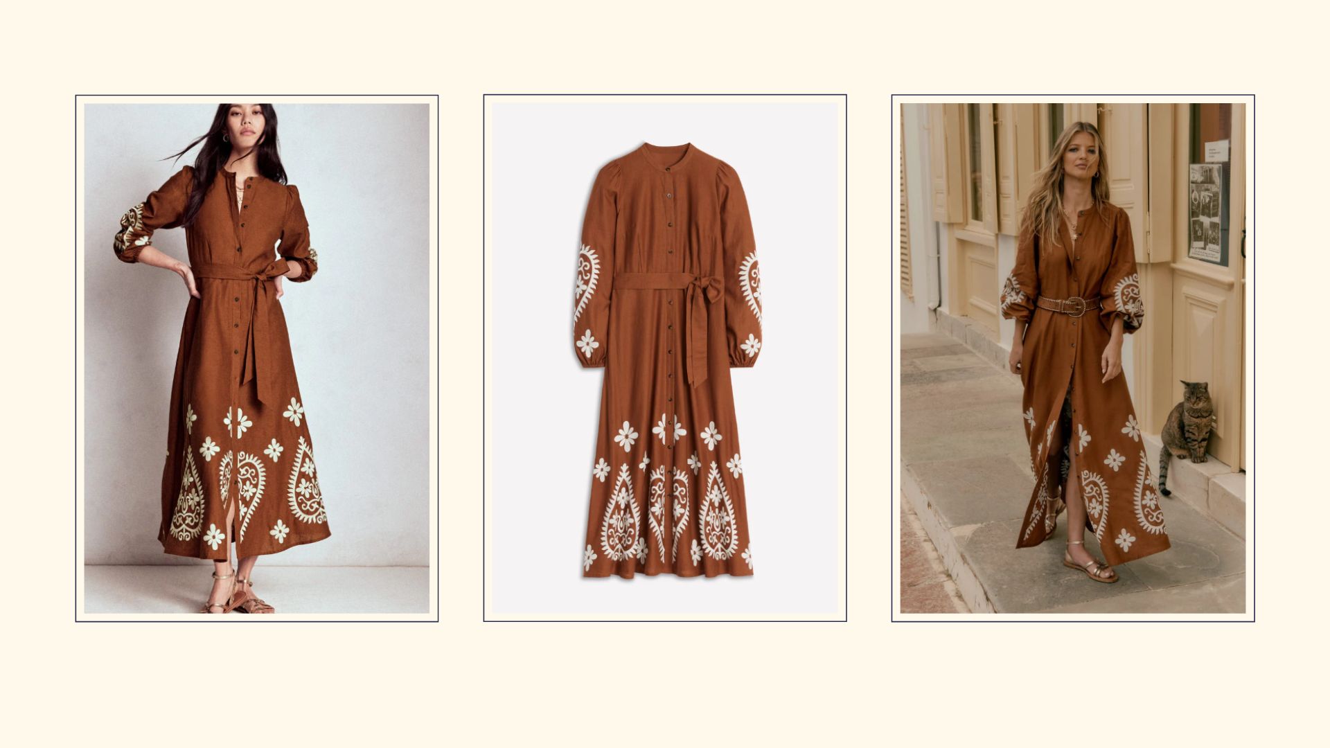 Boden Mae dress in brown and white