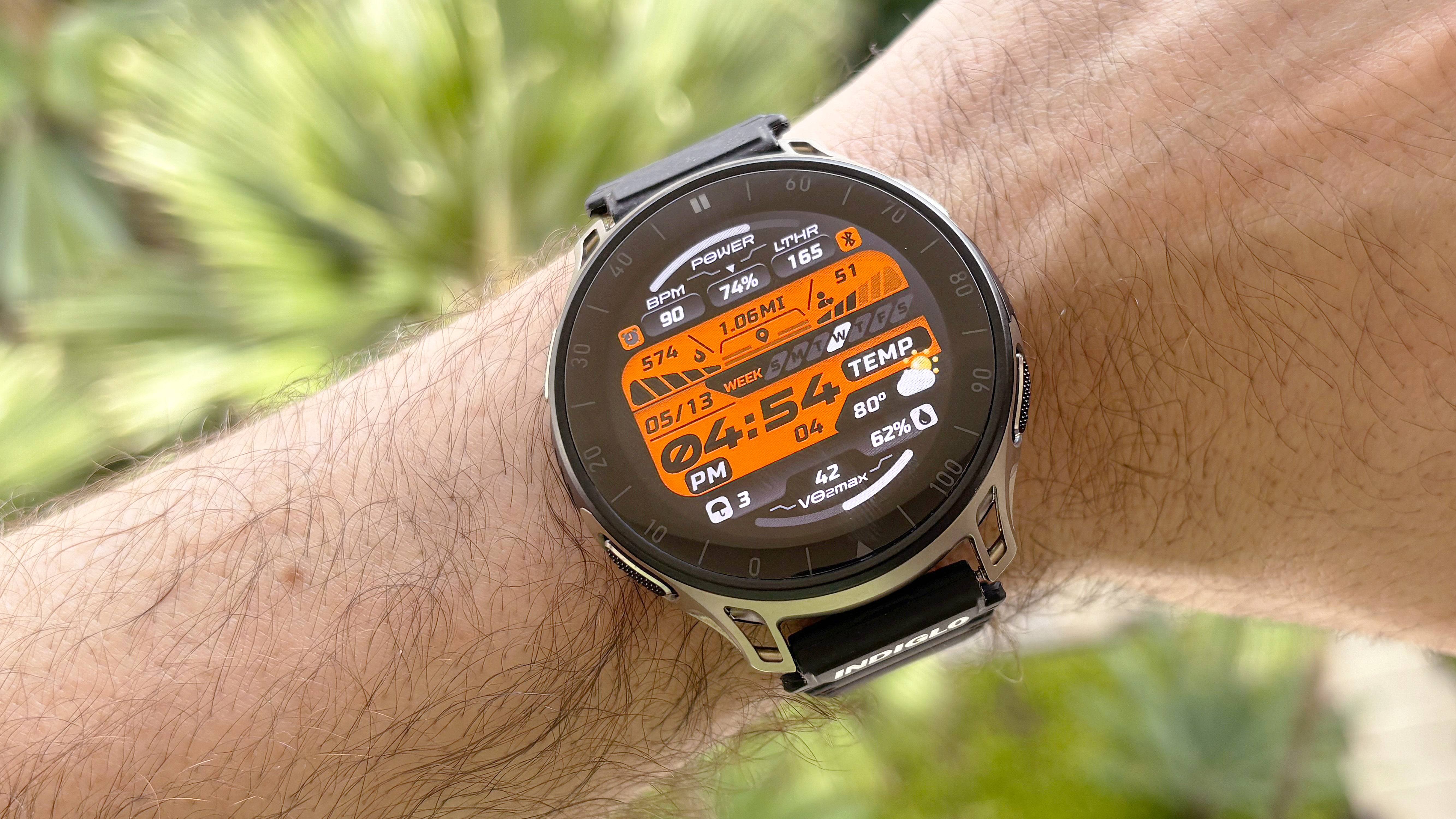 Close-up of the Amazfit Cheetah 2 Pro smartwatch, a budget-friendly competitor to the Garmin Fenix 8
