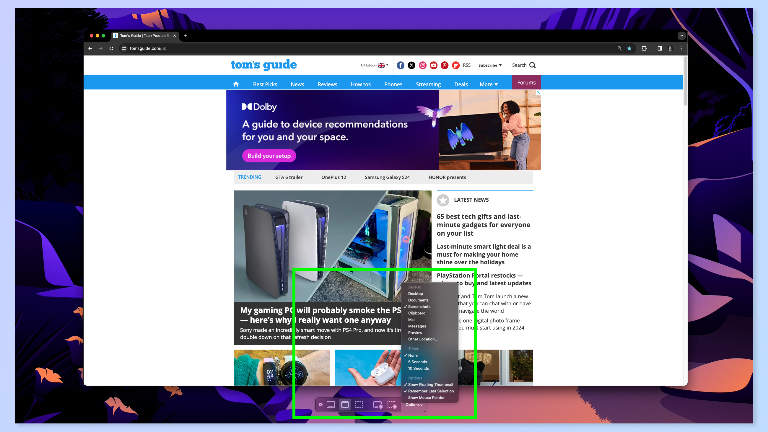 Скриншот, показывающий, как сделать снимок экрана на Mac
