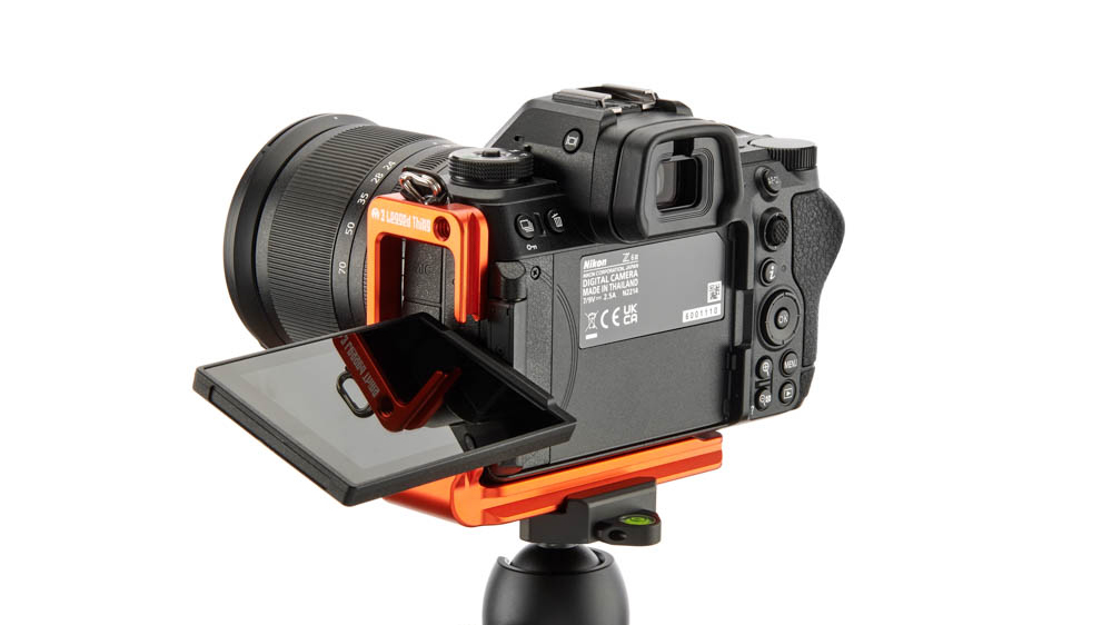 3 Legged Thing Zadie QD in Copper colorway attached to Nikon Z6 III camera on a tripod with screen flipped out