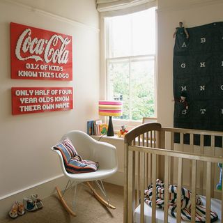 kids room with cradle and rocking chair