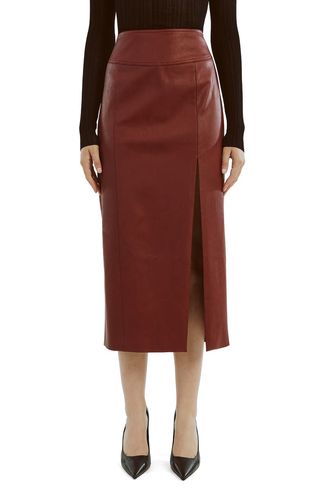 Dante Faux Leather Slit Midi Skirt