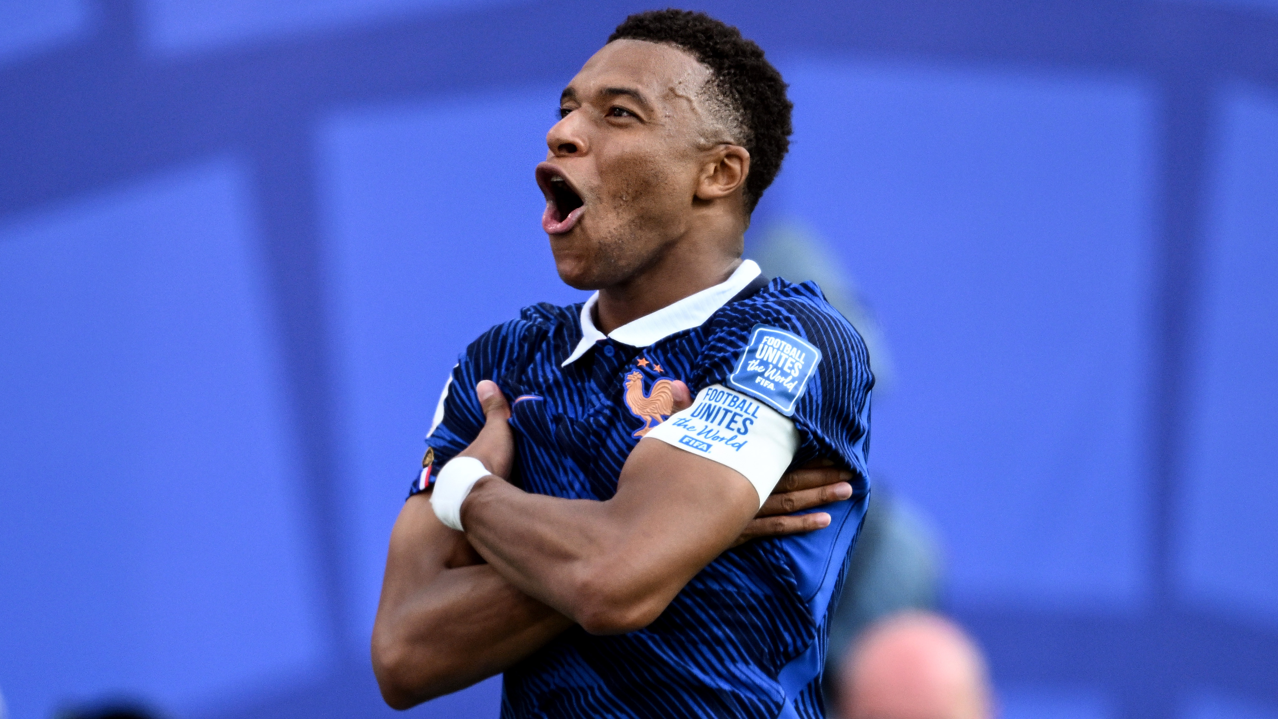 Kylian Mbappe of France celebrates his second goal during the FIFA World Cup 2026 Round Of 32 match between France and Sweden 