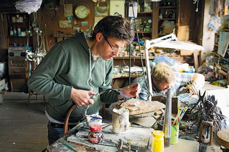 William Hart (standing) and Julian Hart at work. Credit: Jeremy Flint