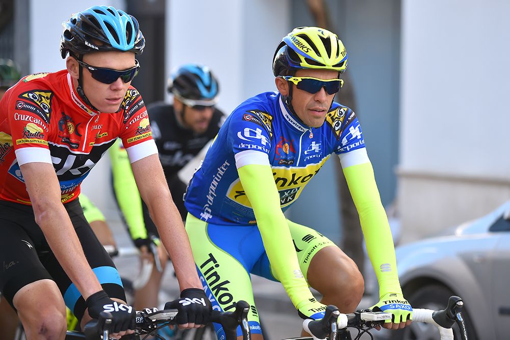 Race leader Chris Froome (Team Sky) alongside rival Alberto Contdor (Tinkoff-Saxo)