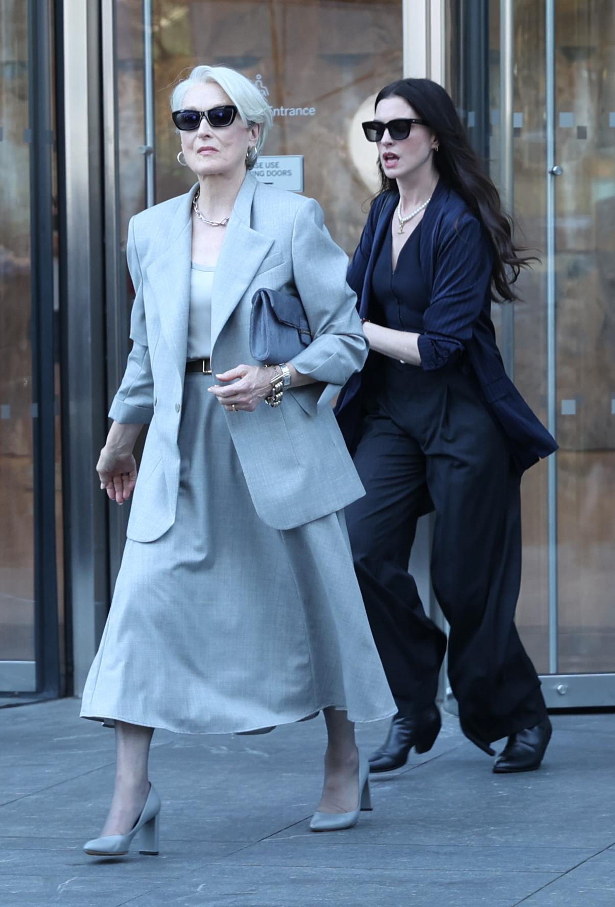 Meryl Streep and Anne Hathaway are seen filming scenes at the "Devil wears Prada 2" on July 29, 2025 in New York City.