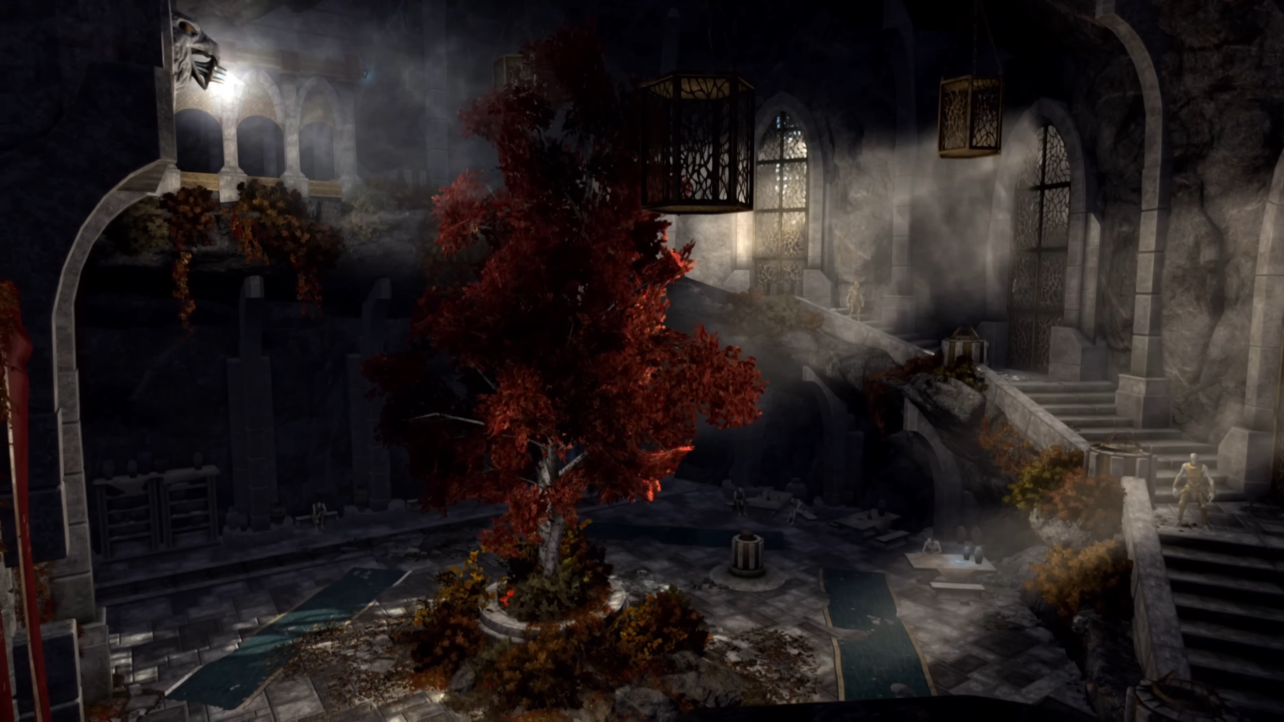 Skyblivion Ayleid interior with red tree