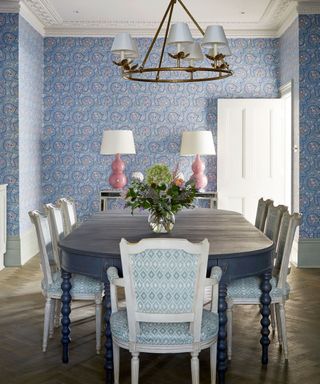 Colorful dining room in elegant period house in London