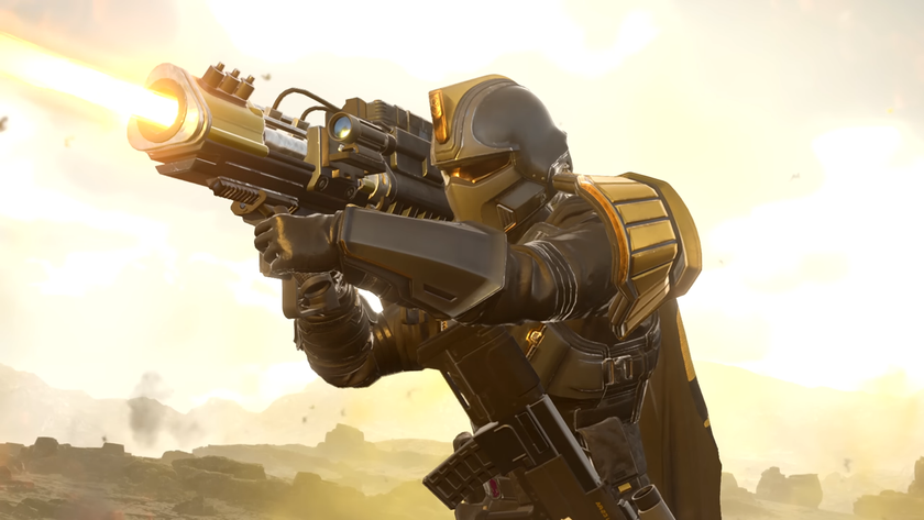 Helldivers 2 screenshot showing someone using a big gun