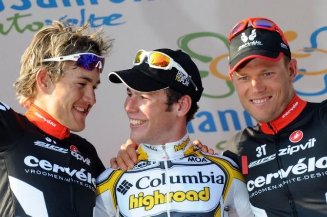 On the podium with Haussler and Cavendish in Milan San Remo