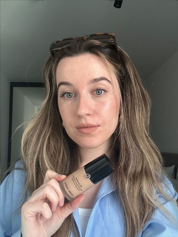 Junior beauty editor Grace Lindsay testing the Giorgio Armani Luminous Silk Foundation