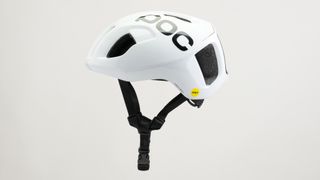 A white POC Ventral MIPS with yellow MIPS logo and black POC logo across the top