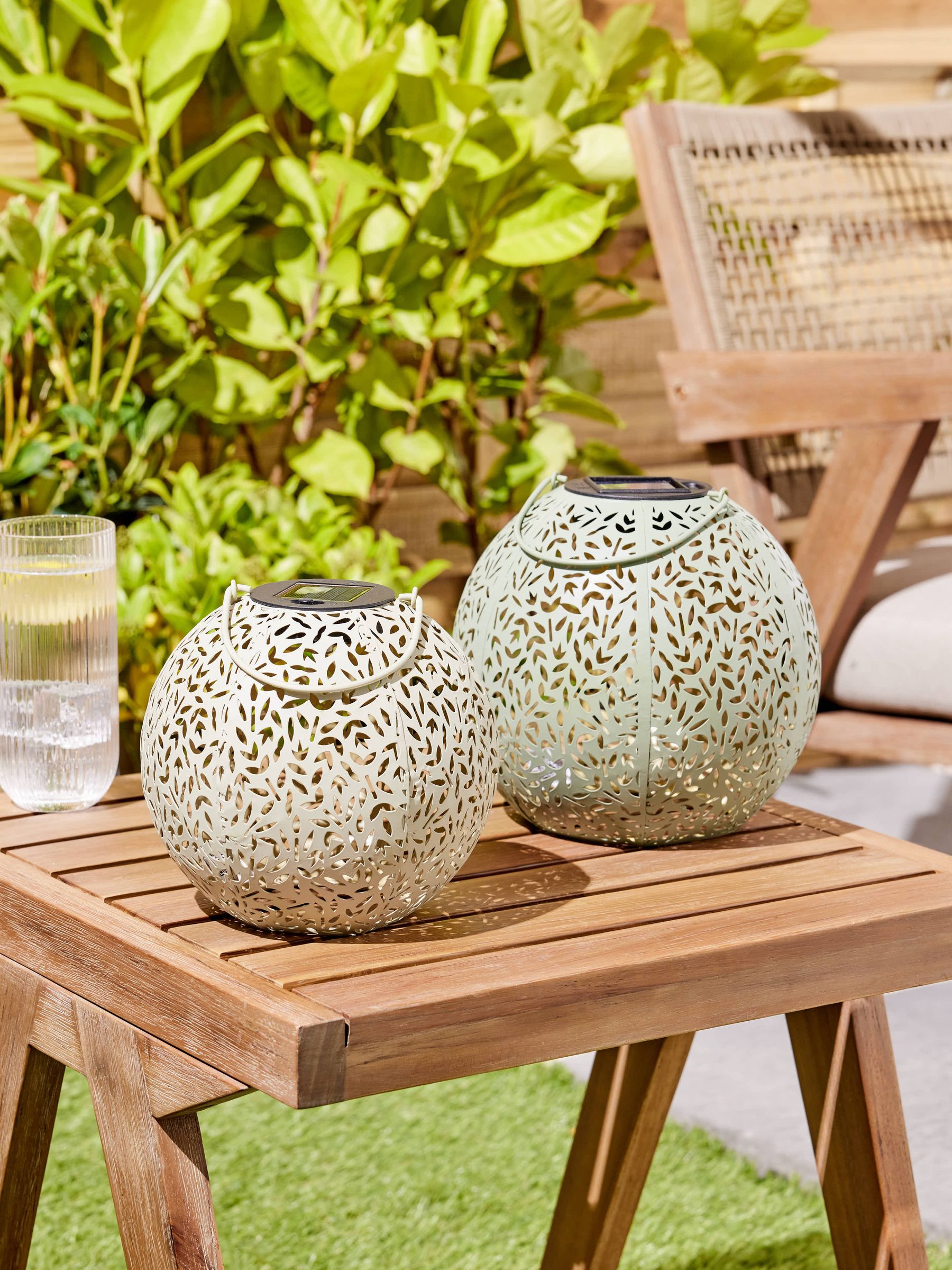 Sage Green Set of 2 Solar Filigree Lanterns
