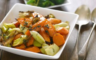 Roasted leeks and carrots