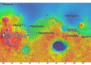 InSight's landing zone is a flat stretch of the western Elysium Planitia, near the Martian equator.