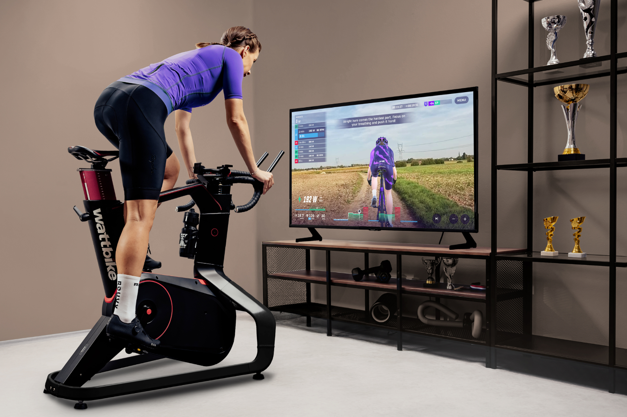 Rouvy cycling app in use