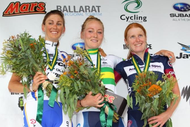 Jo Hogan (Team Jayco-VIS), Gracie Elvin (Orica - AIS), Carla Ryan (QLD) on the podium