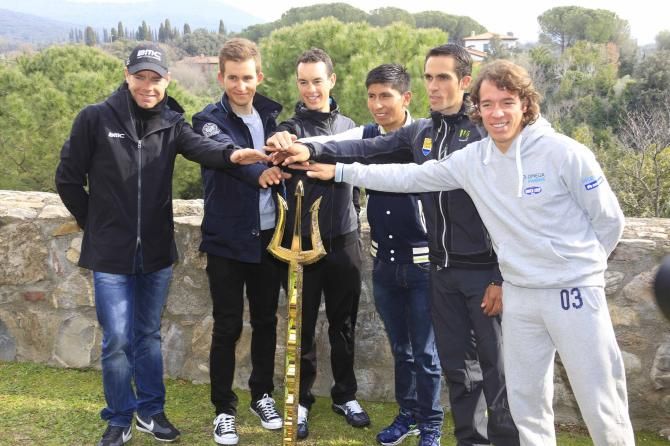 Cadel Evans, Michal Kwiatkowski, Richie Porte, Nairo Quintana, Alberto Contador and Rigoberto Uran are all vying for the Sea Master Trophy at Tirreno-Adriatico.