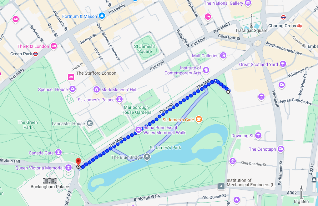 Map of England Women's parade route